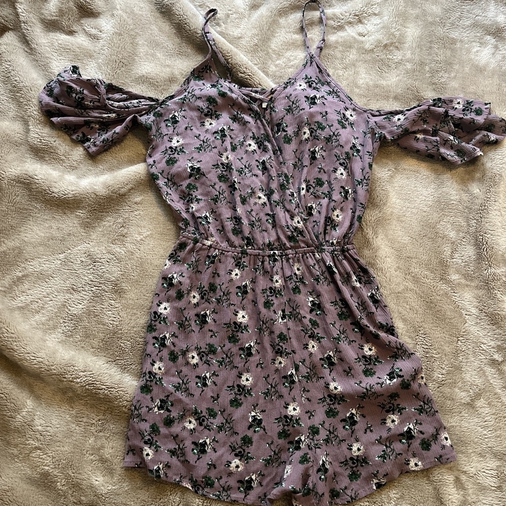 Purple floral romper.
